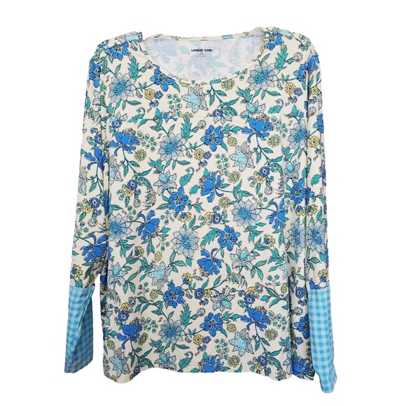 Lands' End Women's Floral Gingham Print Rash Guard Swim Tee Size 2X - Picture 1 of 6